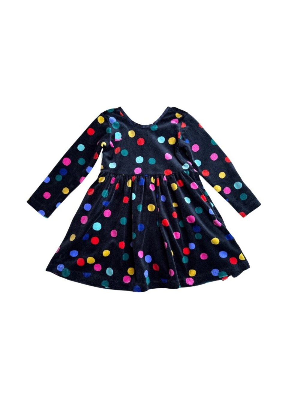 3T Hanna Andersson Long Sleeve Skater Dress Velour Confetti on Black Polka Dot